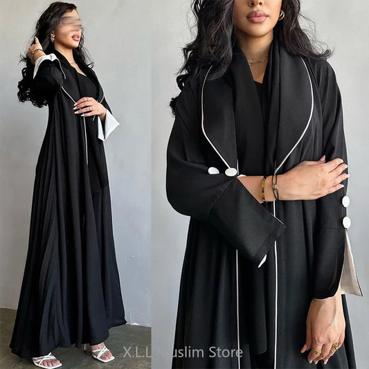 Abaya Women Black Button Split Sleeve Islam