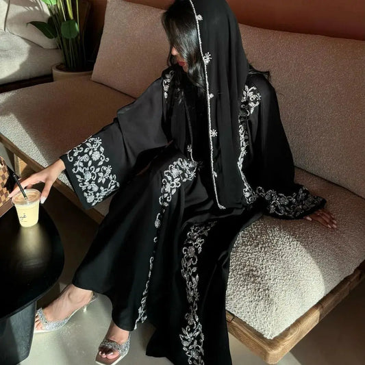 Abaya Muslim clothing women's black silver nail beads, high-end luxury