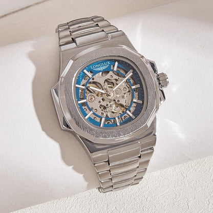 LONGLUX Men's Luxury Automatic Mechanical Waterproof Skeleton Business Watch