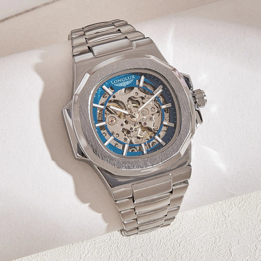LONGLUX Men's Luxury Automatic Mechanical Waterproof Skeleton Business Watch