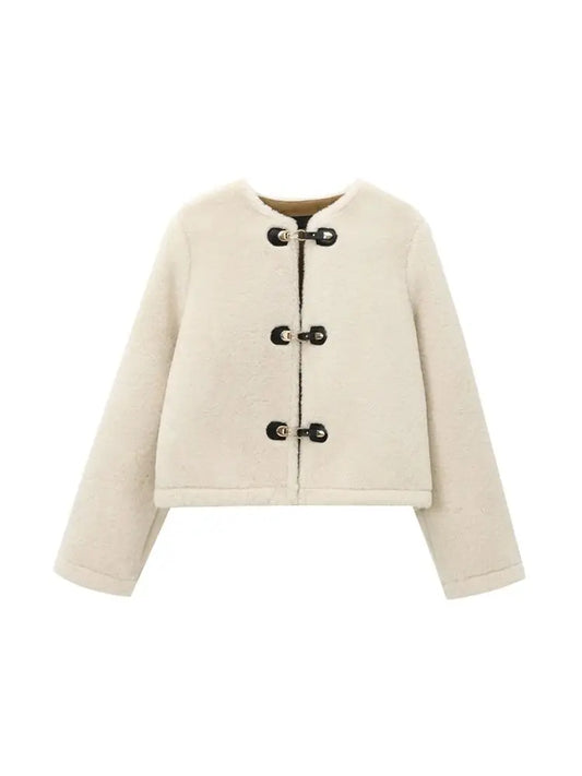 Women's Warm Faux Fur Jacket, Long Sleeve Coat, Button Front