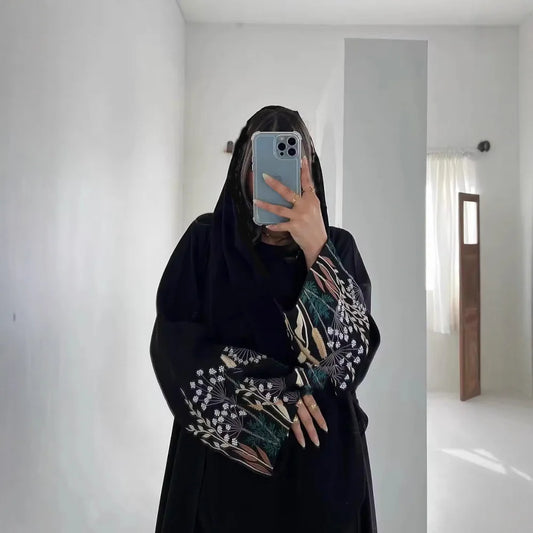 Eid Women Abaya Embroidery Open Dress Muslim
