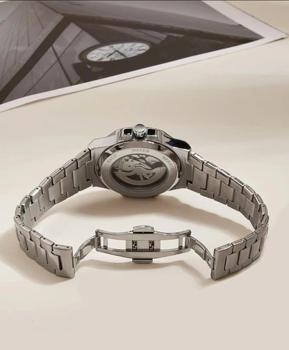 LONGLUX Men's Luxury Automatic Mechanical Waterproof Skeleton Business Watch