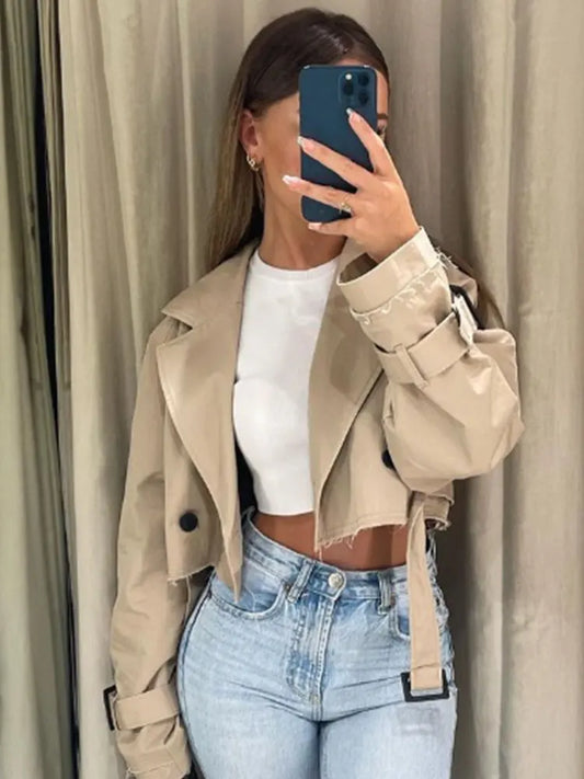 Women's 2025 Belted Cropped Trench Jacket,