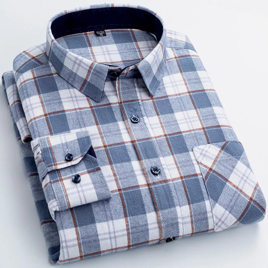 New Flannel Plaid Shirts For Man Winter Warm Cotton Long Sleeve Turn-down Collar