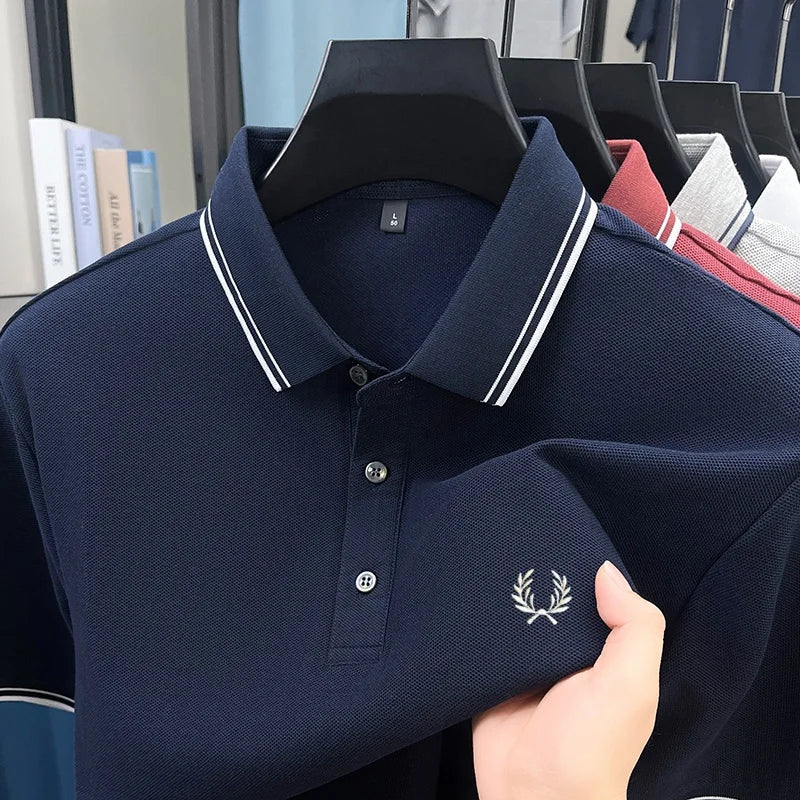 New Luxury Men's Embroidered Short Sleeve Shirt Made of 100% Cotton