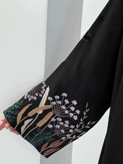 Eid Women Abaya Embroidery Open Dress Muslim