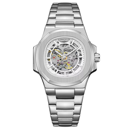 LONGLUX Men's Luxury Automatic Mechanical Waterproof Skeleton Business Watch