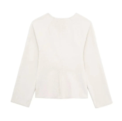 Beige long sleeve V-neck jacket, suitable for autumn and spring,