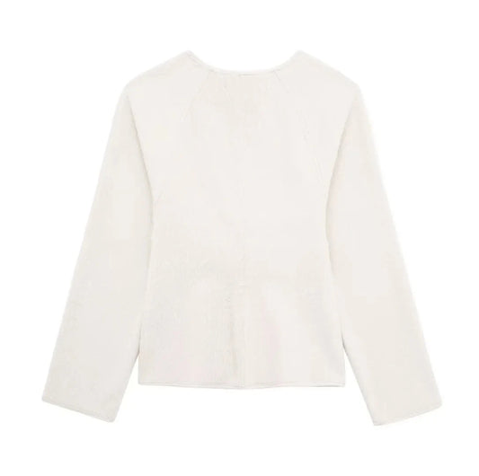 Beige long sleeve V-neck jacket, suitable for autumn and spring,