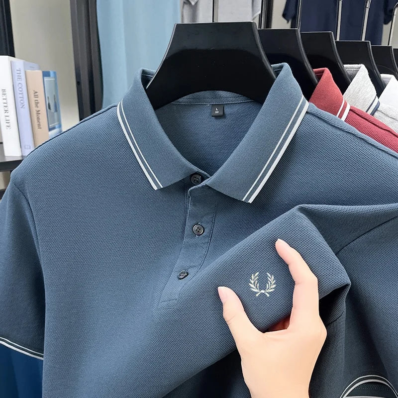 New Luxury Men's Embroidered Short Sleeve Shirt Made of 100% Cotton