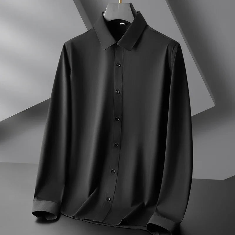 New Men's Business Long Sleeved Solid Color Shirt Wrinkle Resistant Wrinkle