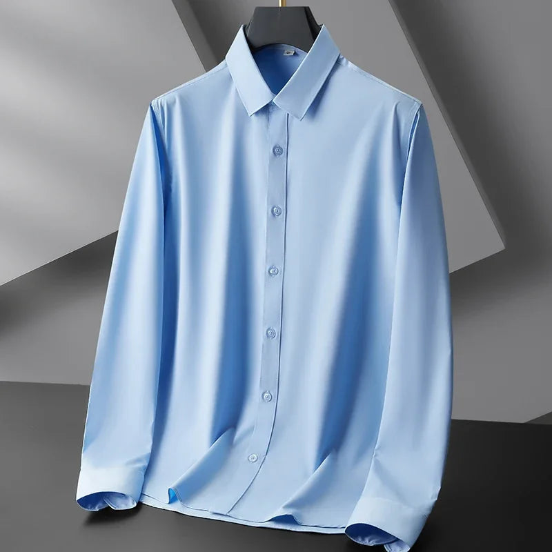 New Men's Business Long Sleeved Solid Color Shirt Wrinkle Resistant Wrinkle