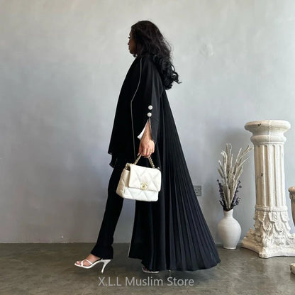 Abaya Women Black Button Split Sleeve Islam