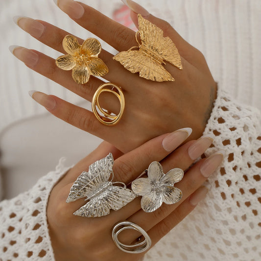 Ingemark Innovative Metal Butterfly Flower Ring 5 Styles for Women