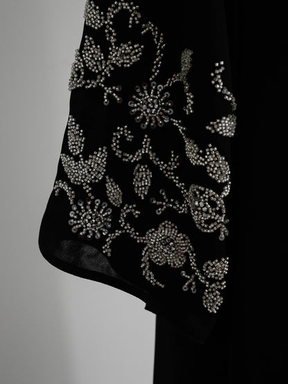 Abaya Muslim clothing women's black silver nail beads, high-end luxury